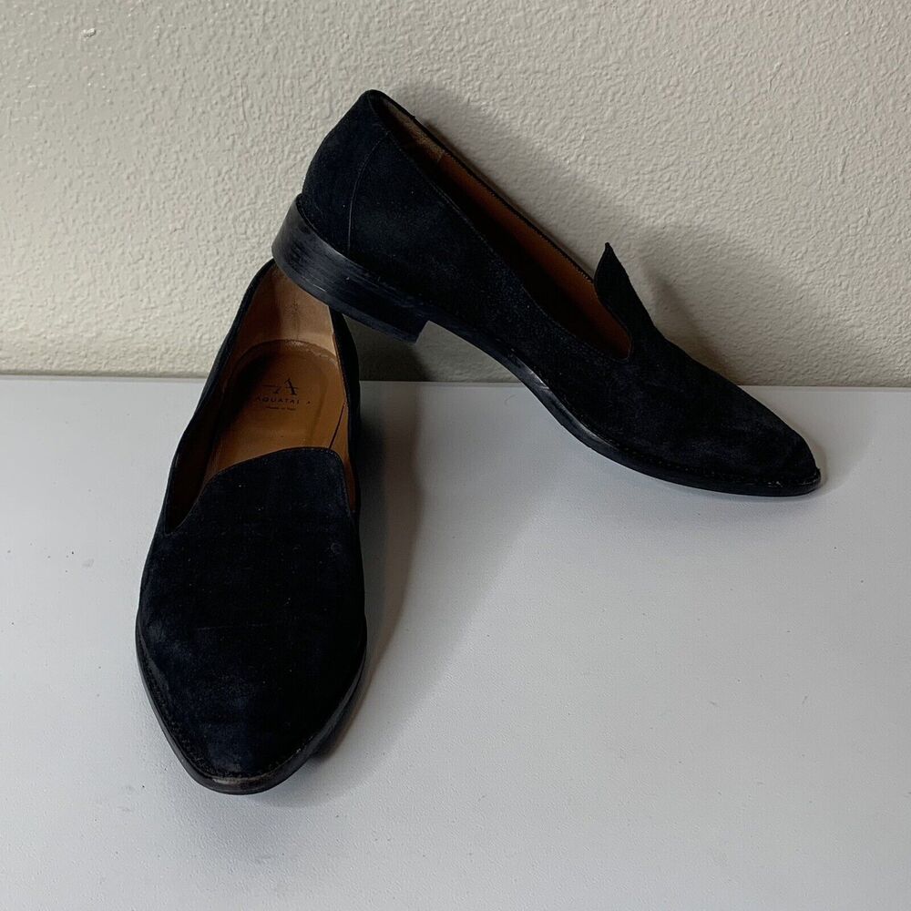 Aquatalia Black Suede Loafer Slip On Low Heel Casual Shoes Italy Made Women’s 8